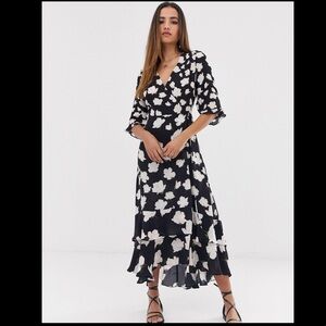 All Saints black floral Delana wrap dress